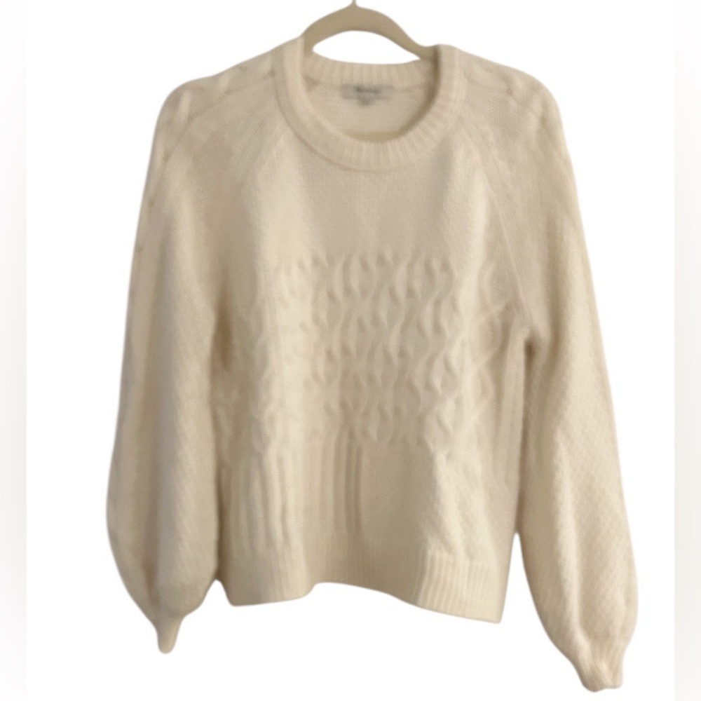 Madewell Cream Cable Knit Crewneck Sweater Size Small